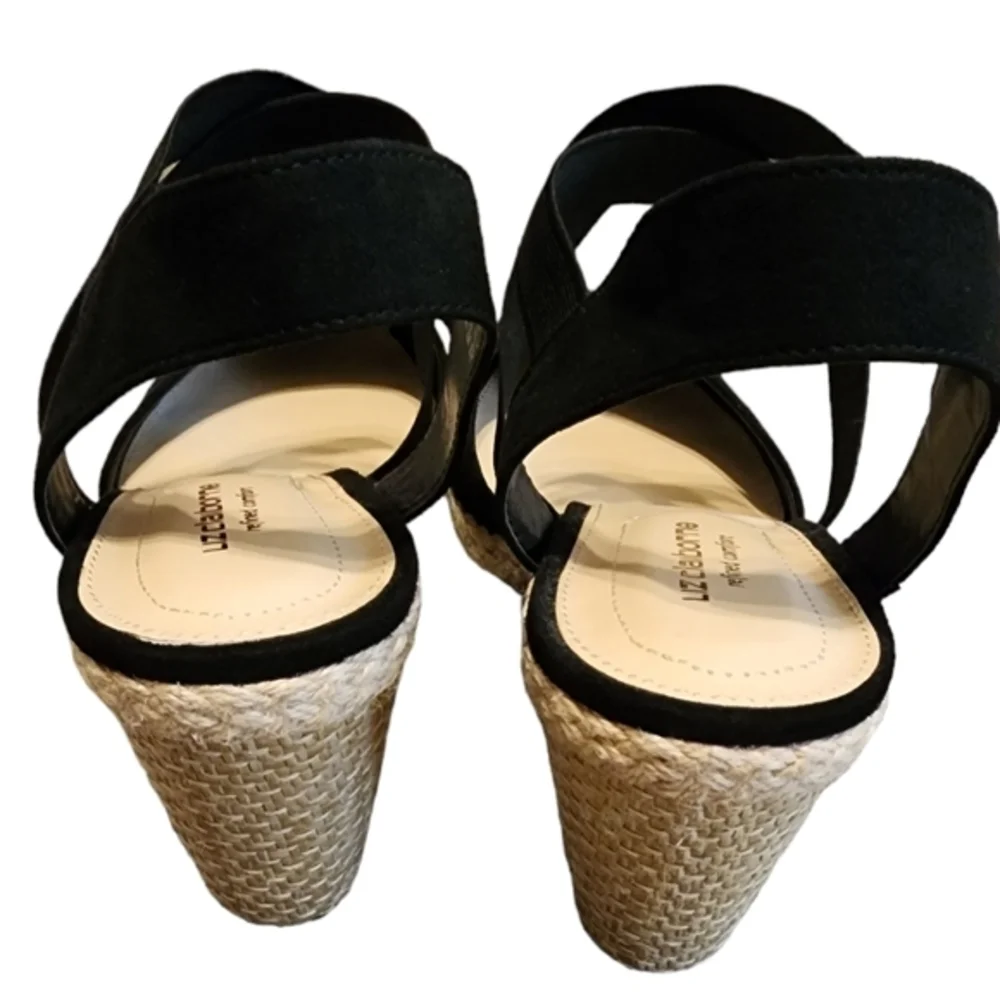 Liz claiborne black strappy wedges‎ 10